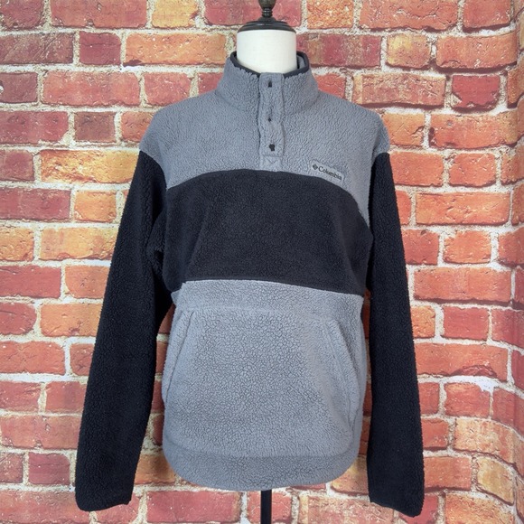 Columbia‎ 1/4 Snap Fleece Pullover Men's Size Large Gray Black Hiking Outdoor - Picture 2 of 14